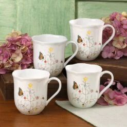 Lenox Butterfly Meadow Seasonal Mugs, S/4 8 Lenox Butterfly Meadow Seasonal Mugs, S/4 -Lenox Shop 810138 wHR